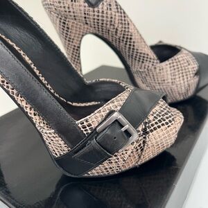 Guess by Marciano Black and Cream Snakeskin Heels